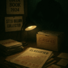 Classified IRS files on a desk with a shadowy goblin silhouette in the background, symbolizing wage garnishment and aggressive tax collection, illustrated for The Tax Debt Detective.
